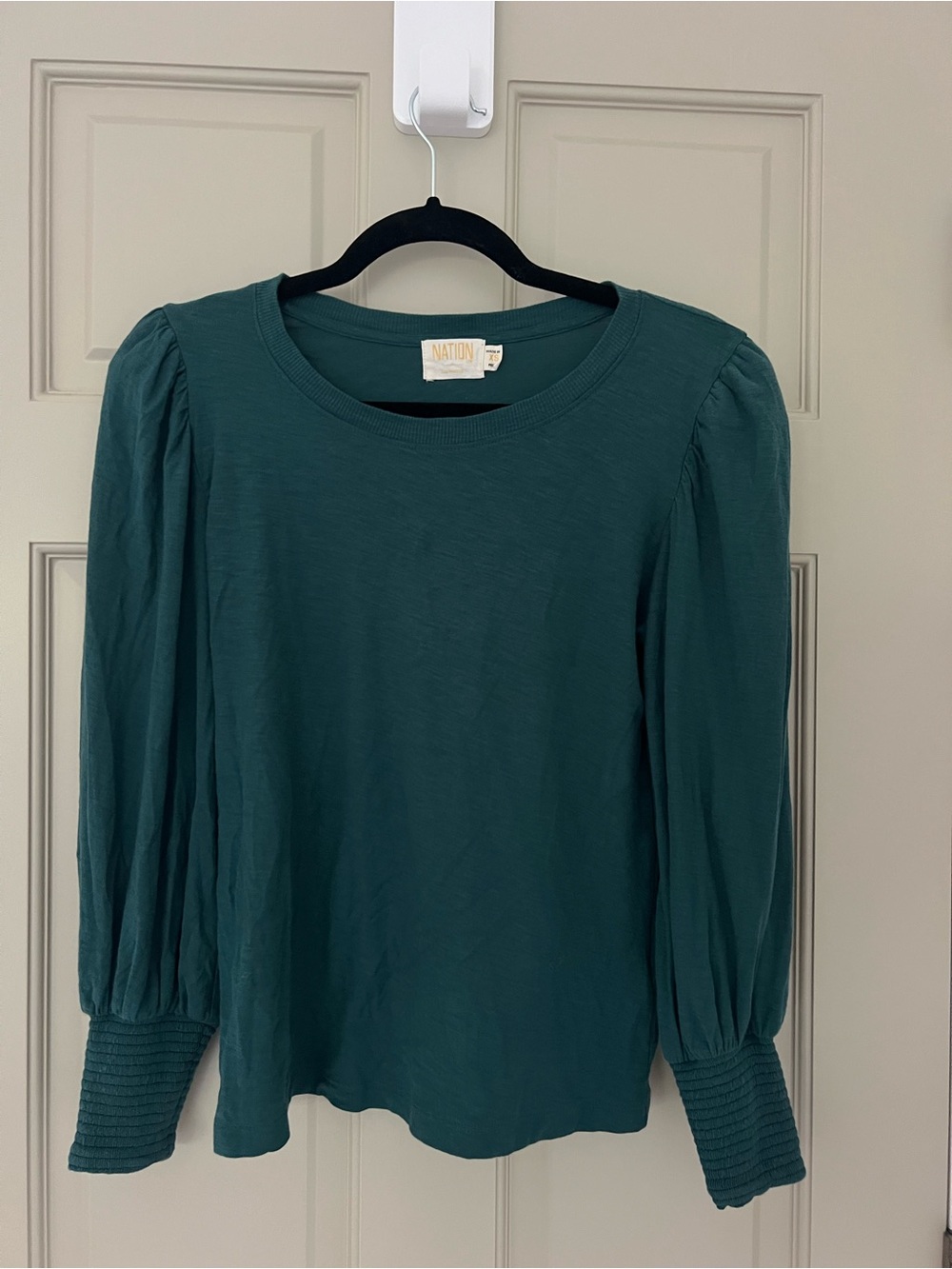 Nation LTD Teal Puff‑Sleeve Long Sleeve Top